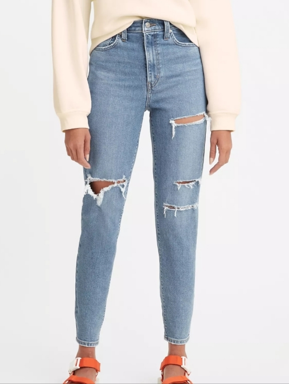 Levis  High-waisted Mom Tapered Distressed  Jeans  Blue W27L27